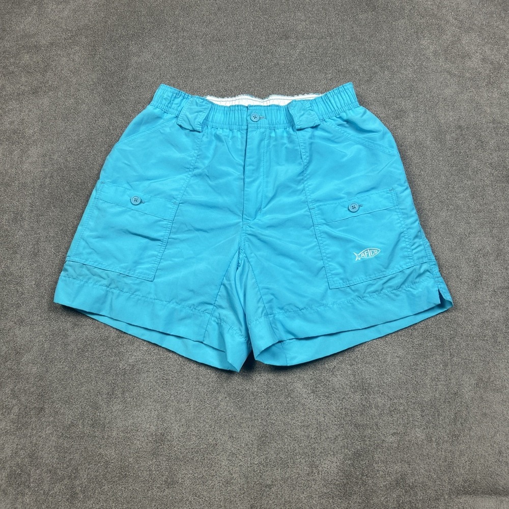 AFTCO Shorts Mens Performance Fishing 32 6" Inseam Blue Nylon Elastic Waist